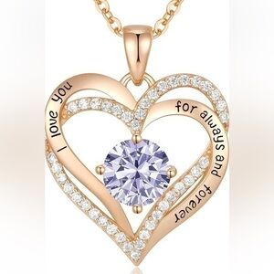 Sterling Silver Stamped 925 Heart Purple Necklace NWT